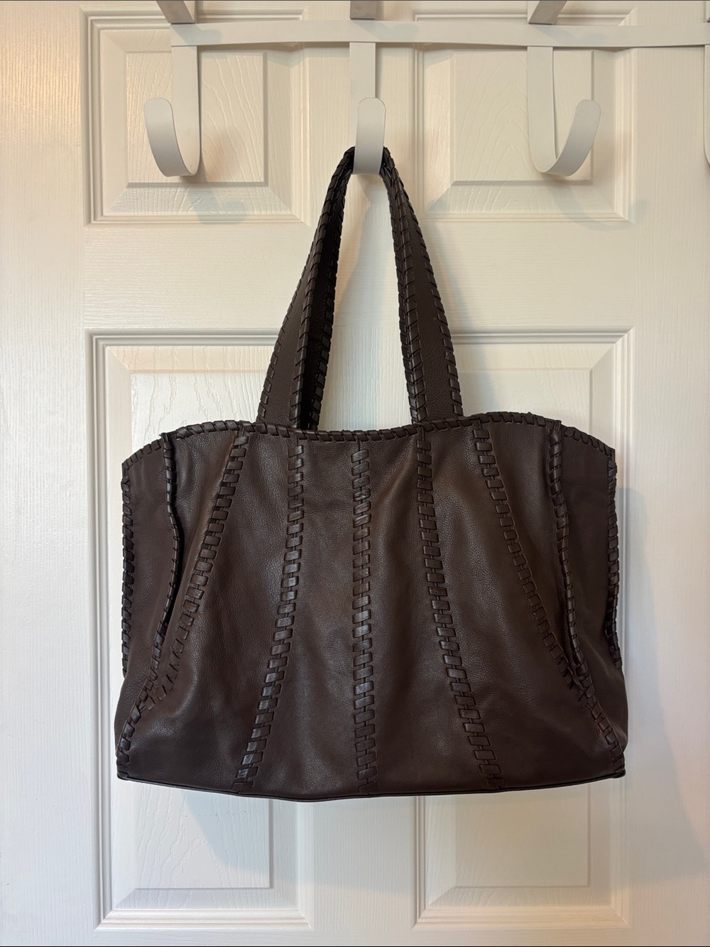Vince Camuto Dark Brown Whipstitch Leather Tote